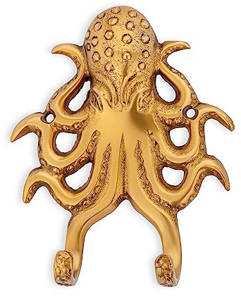 NKlaus dubbelkrok bläckfisk mässing antik 12,5 x 9,5 cm klädkrok maritim krok 14637