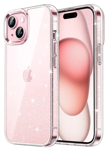 JETech Glitter Skal för iPhone 15 6,1 Tum, Bling Gnistra Stötskyddad Telefon Bumper Case, Söt Glittrande Fodral för Kvinnor och Flickor (Klar)