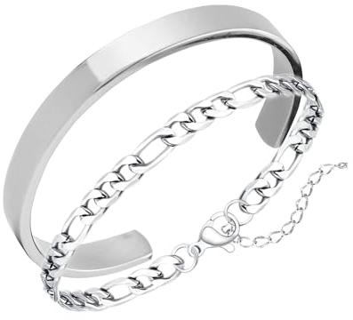 JJDreams Edelstahl Armreif Silber Damen mit Gravur Offener Maschette Armreif Breite 6MM Edelstahl Armkette Geschenk für Damen