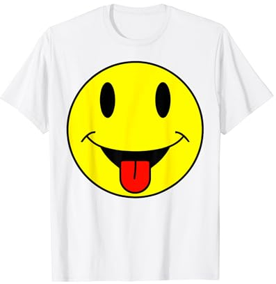 Gelb Lächeln Gesicht Zunge Original Niedlich Glücklich Frieden Lächelnd T-Shirt