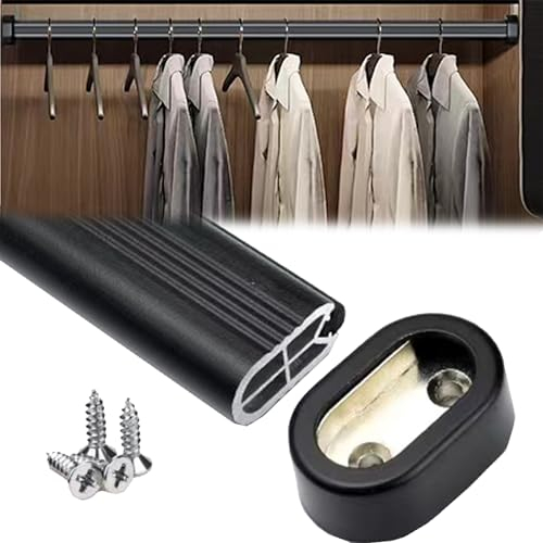 Kleiderstange Schrank Schwarze Garderobenstange, Hängestangenhalterung ohne Bohren mit Endstützen und rutschfestem Gummistreifen, ruhige kleine Räume, Duschbalkon, Badewannen, Gardinenstangen ( Color