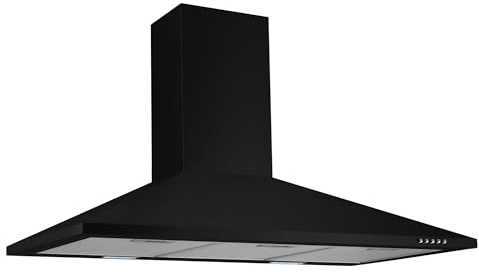 Respekta Dunstabzugshaube Karena / Kaminhaube 90 cm / Metallgehäuse schwarz matt /Abluft - und Umluftfunktion / CH22055-90 S / 53 – 68 dB