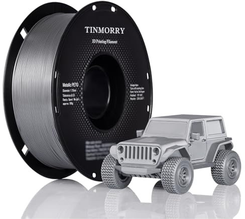 Metallisch PETG Filament 1,75 mm, TINMORRY PETG 3D Druck Filament, PETG mit einer schnellen Fließrate, kompatibel mit Bambu Lab FDM 3D Drucker, 1 kg, 1 Spule, Metallisch Silber