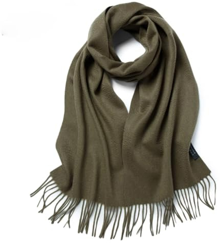 Kaschmir-Schal für Damen, Pashmina, Unisex, Herren, einfarbig, warm, Herbst, Winter, dick, weich, lang, Kaschmir-Schal, Olivgrün En8, One size