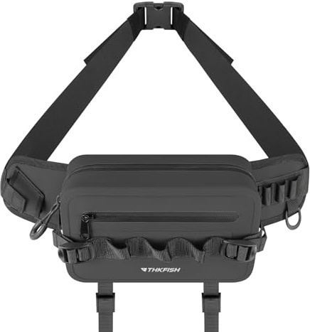 THKFISH Waterproof Fishing Waist Pack with Fishing Rod Holder, Airtight Zipper Closure, Lightweight Sling Fishing Waist Bag for Fly Fishing