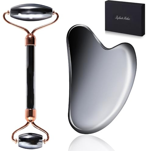 InfiniteRelax Terahertz Gua Sha & Roller Facial Tools, Face Roller and Gua Sha Set, Guasha Massager Tool for Face-Reduce Puffiness and Improve Wrinkles Idea for Mom Women