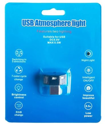 Rtyweth Tipo-C LED luce USB Per interni auto 8 colori Direzione Commutazione Funzione Funzione di Memoria Oscuramento automatico
