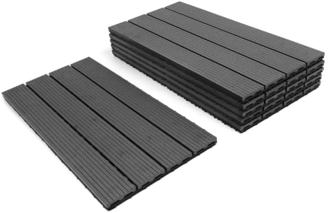 Daromigo WPC Terrassenfliesen 30x60cm 24er Set für 4m² Holzfliesen Balkon Bodenbelag Gartenplatten Terrasse Garten Balkonbodenbeläge, Anthrazit