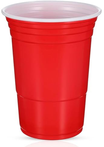 CHEF ROYALE 16oz (25 pcs) Red Plastic Cups - Disposable Drinking Cups - Recyclable BPA Free - Eco-Friendly Red Cups for Halloween, Christmas, Birthdays, Weddings (25, 16oz)