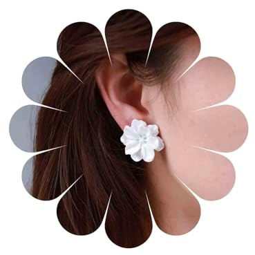 Cybche Boho Acrilico Orecchini Fiore Bianco Orecchini A Perno Resina Fiore Bianco Orecchini Fiore Camelia Orecchini Fiore Bianco Petalo Orecchini Gioielli Per Le Donne