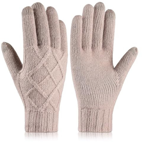 GIBZ Winter Handschuhe Damen Strick Touchscreen mit Fleecefutter Winterhandschuhe Warm Einfarbig Braun Eine Grösse Passt Allen