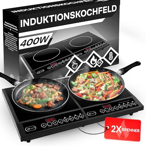 Retoo Doppelkochplatte Glaskeramik Kochplatte 4000W Elektrische Campingkocher Doppel-Kochplatte Kochfelder mit 2 Kochfeldern für Camping Outdoor Indoor 65 x 40 x 10 cm Touch Sensoren Schwarz