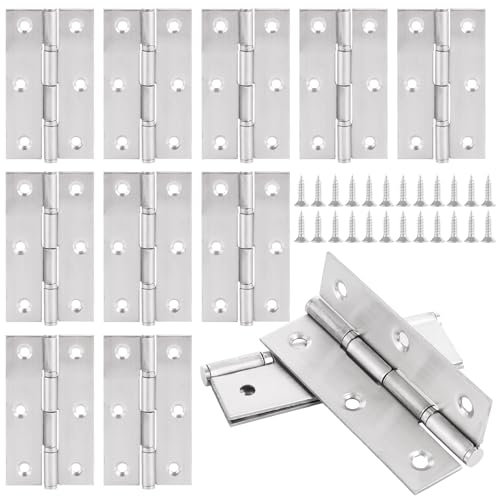 12 Pcs Door Hinges 70mm × 40mm, 2.75in Stainless Steel Silver Hinge for Wood, Butt Hinges for Internal External Doors for Cabinet, Windows, Closet, Drawer, Boxes