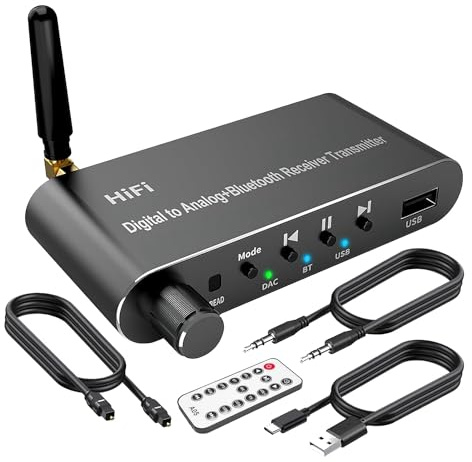 Okeeyseda Transmisor Receptor Bluetooth 5.1 Convertidor de Audio Digital una AnalóGico Adaptador InaláMbrico, Coaxial una AnalóGico para TV, Juegos