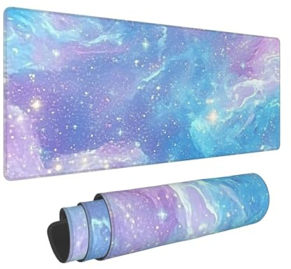 Mexpekil Purple Galaxy Pattern Mouse Mat with Non-Slip Rubber Base 80 X 30cm Gaming Mouse Pad Large Desk Mat Waterproof Keyboard and Mouse Mat Computer Accessories for Office Home