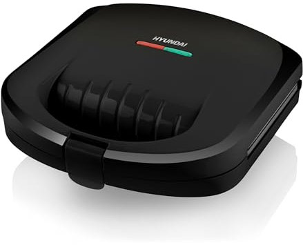 HYUNDAI ELECTRONICS SM625B I Sandwichera I 800 W | Sandwichera para 4 triángulos | Luz de control de temperatura | Indicador de funcionamiento | Negro
