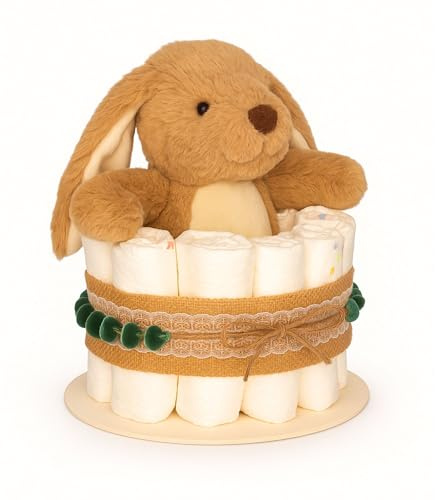 MilaBoo® Gâteau de couches, style bohème, pour garçon et fille, motif de lapin bohème, 20 cm