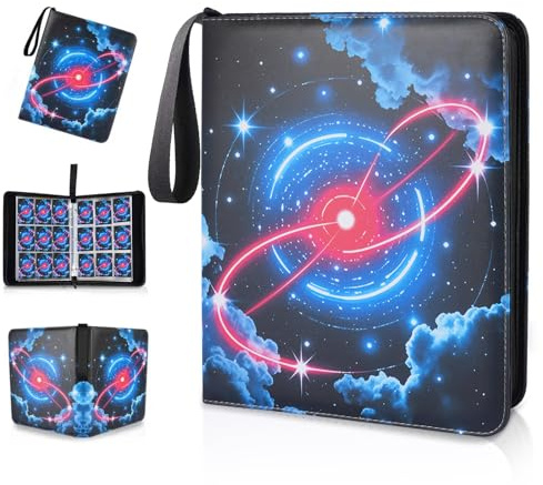 9-Pocket Trading Card Binder 900 Pockets, 50 Removable Sleeves, Portable Zippered 3-Ring Card Album, Compatible with MTG TCG Sports Cards, Collectible Trading Card Binder Gift for Boys & Girls