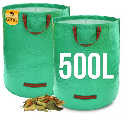 Garden Bags Heavy Duty with Handles - Reusable Garden Waste Bags Heavy Duty for Plant, Grass, Dirt, Leaves Collection, Waste Bags Reusable (Pack of 2, 500L)