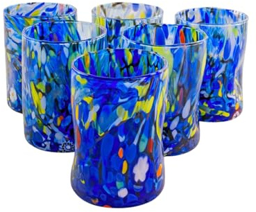 MurArt Bicchieri di Murano DECORO MG Set 6 Bicchieri da 400 ml Alt 12CM In Vetro soffiato, Lavorato a Mano artigianalmente Made in Italy B1