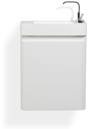 Moments of Glass Mueble de Baño Suspendido Galene 45 cm – Lavabo de Resina Blanco Brillante – Compacto para Aseo o Baño Pequeño – MDF Hidrófugo, Puerta Cierre Suave, Diseño Alto Brillo