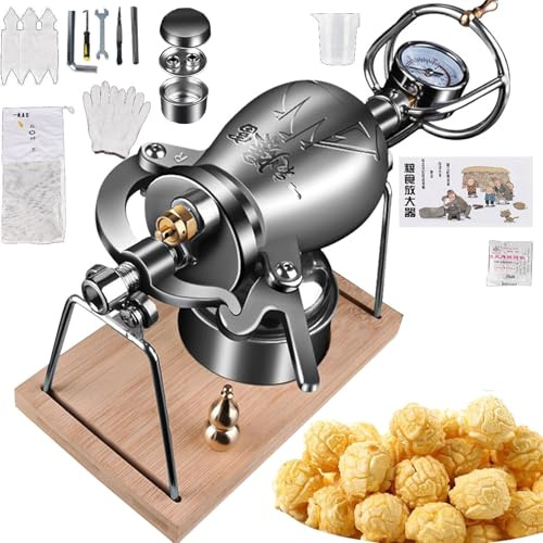 Machine à Pop-Corn à Pression, Canon à Pop-Corn Chinois avec manomètre de précision et Base pour fête à Domicile (268 ML)