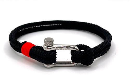 KAROO EARTH JEWELLERY Men's Nautical Rope Bracelet, Durable Nylon Marine Rope | Bracelet with stainless steel D-shackle | Mens Double Strand rope bracelet