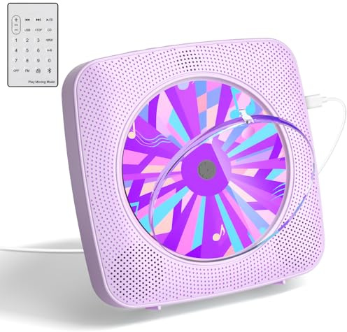 Lettore CD con altoparlanti, lettori CD per la casa: lettore CD da parete Bluetooth portatile Kegaudio con copertura antipolvere radio FM USB AUX Jack telecomando