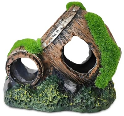 Bootoow Aquarium Deko, Simulation Moos Aquarium Dekoration,Harz Aquarium Fass Unterwasser Dekoration Höhle Landschaftsbau Doppelfässer Design Für Kleine Garnele, Fisch, Schildkröte