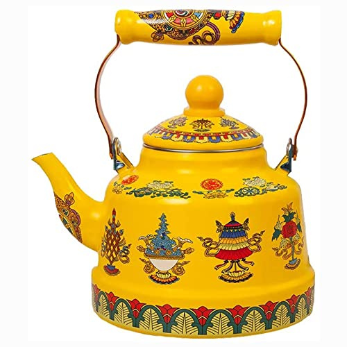 Enamel teapot,Enamel Teapot Ethnic Style Yellow Porcelain Teapots with Lids Lovely Design Tea Pot for Tea or Coffee,Home and Kitchen Dining Serveware Pot