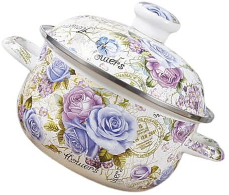 ZUNOXAZ Marmite Émaillée Vintage avec Couvercle Cocotte Épaisse à Fleurs Pot à Soupe pour Cuisson Plaques Induction et Gaz Batterie Cuisine Pratique pour Mijotage et Conservation
