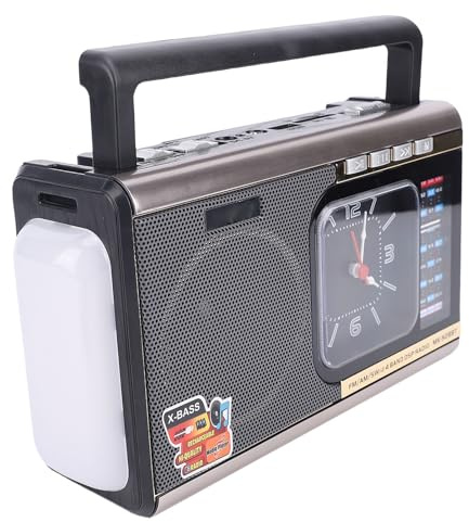 Bewinner Radio Portable AM ​​FM SW, Haut-Parleur Rétro Multifonctionnel Radio Vintage avec Horloge et Lampe de Poche, Radios de Diffusion Rechargeables pour Le Bureau à Domicile (Prise UE)