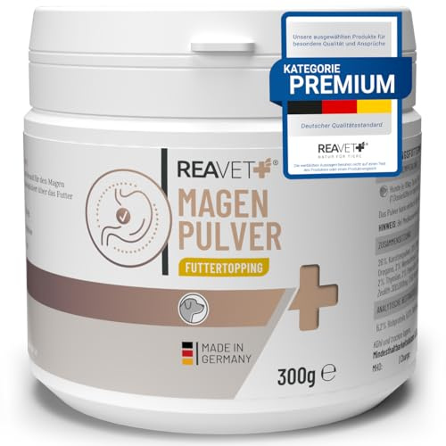 ReaVET Magenpulver für Hunde 300g mit Ulmenrinde ohne Aufkochen – für Sensible Magen-Darm-Phasen I Verdauungsunterstützung – Futtertopping Magen & Darm Pulver, Slippery Elm Bark