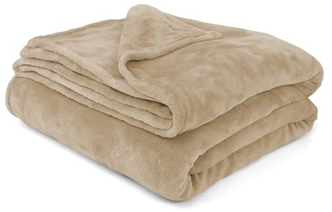 BESCH Manta de Microlina Poliéster Color Liso 220 x 240 cm Suave y Acogedora - Cobija de Polar Ligera Cálida Lavable a Máquina para Sofá, Cama o Viaje (Beige)