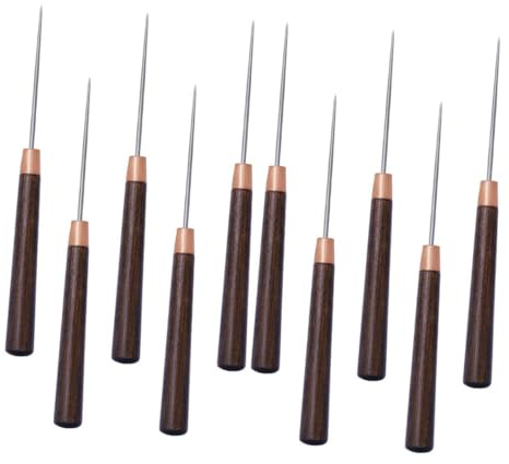 NIYANGLE 10 Punzones Manuales Mango de Madera para Perforar y Coser Cuero, Equipamiento para Artesanos y Manualidades en Cuero, Tamaño 6.5 Pulgadas