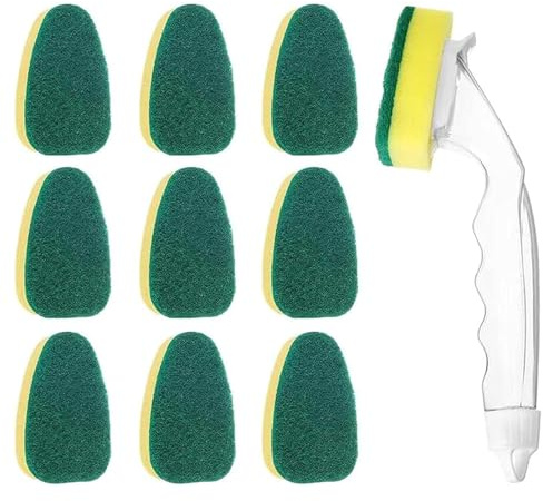 JOYOLA Dish Wands Sponge Kit 9 Refill Replacement Sponge Heads with 1 Dish Wand Handle Dish Sponge with Handle, Dish for Kitchen Cleaning Brush
