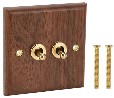 Interruptor de Palanca Antiguo de Nogal, 250 V 16 A Control Simple/Doble. Interruptores de Palanca Retro Hechos A Mano en Madera de Nogal para Paneles de Pared, para Salón Y Dormitorio. (Doble)