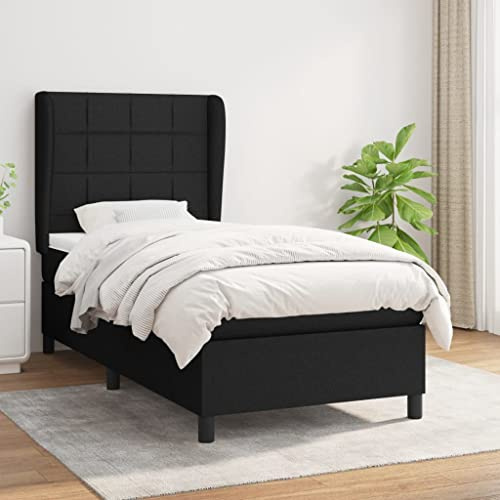 Frdhee Bettgestell Doppelbett Seniorenbett,Boxspringbett mit Matratze Schwarz 80x200 cm Stoff,Für Erwachsene Jugendliche,Kompakte Verpackung,Einfache Montage