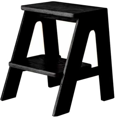2-stufiger Holzleiter Hocker - Multifunktionale Trittleiter für Küche Bad Büro - Ideale Schuhbank Blumenregal Platzsparender Stuhl für Schrank & Schrank (Schwarz)