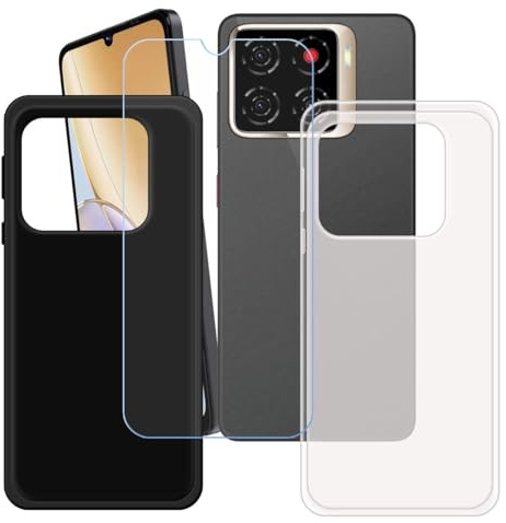 BMPNLSZ Funda (6,75) Screen Protector, Negro + Translúcido Suave Silicona TPU Canica Carcasa Caso Case + Cristal Templado Film Vidrio