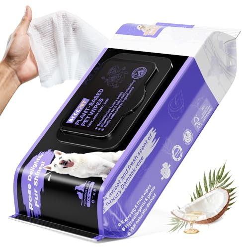 HICC PET Dog Wipes, Large & Thick Pet Grooming Wipes for Full Body, Paws, Face & Bums, Cleaning Wipes for Smelly Dogs, Deodorizing Hydrating, Nourishes Smoothes Fur, Damask Rose Scented, 100 Count