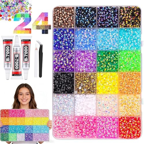 Bedazzling Kit med lim, 40 färger 40 000 st beazzle strass kit, hantverk och gör-det-själv-projekt (24 färger/24 000 st)