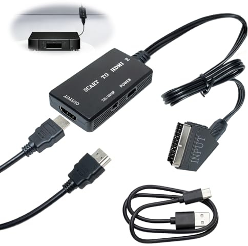 Scart auf HDMI Konverter mit HDMI-Kabel und ScartKabel, Scart Auf HDMI Adapter Mit USB Stromkabel HD 1080P Video Audio Wandler, Scart-HDMI Adapter für HDTV VHS DVD STB Xbox, Stabil Signalübertragung