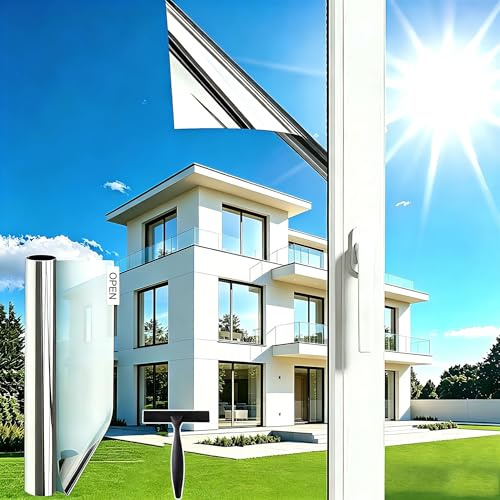wonderffolie Reflective One Way Window Film Privacy 118x200cm Silver Mirror Window Tint Film UV Heat Control Sun Blocker Anti Glare Film Clear Day and Night Thermal Solar