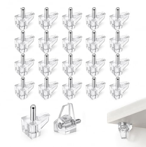 20 Pieces 5mm Shelf Support Pegs – Clear Plastic & Stainless Steel Cabinet Shelf Pins for Bookcases, Closets, Kitchen Furniture – Replacement Shelf Holder Locking Pins