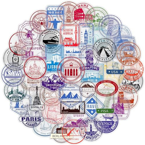 APAREAL Poststempel Stickers 50 Stück, Vintage Reisen Aufkleber für Scrapbooking Journal Fotoalbum Koffer Planer Kindle Laptop Fahrrad Skateboard Motorrad, Wasserfeste Transparente PET Decals