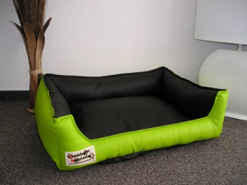 Hundebettenmanufaktur Hundebett Hundesofa Schlafplatz Kunstleder Similpelle 105 cm X 80 cm Limone schwarz