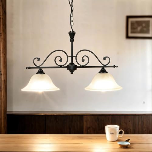 Licht-Erlebnisse mattschwarze LED Energiespar-Deckenleuchte 2×6 Watt mit Alabasterglas Deckenlampe Landhausstil