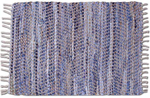 Bestlivings Alfombra de retales redonda, 120 x 180 cm, de algodón tejido a mano en jeans Bone – muchas variaciones