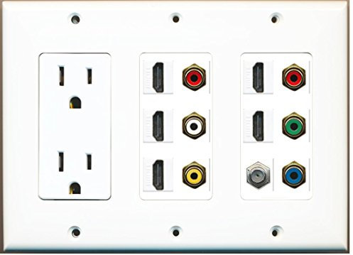 RiteAV (3 Gang) 15 Amp toma de 5 HDMI Coaxial compuesto RCA de vídeo RGB Color Blanco Amarillo placa de pared